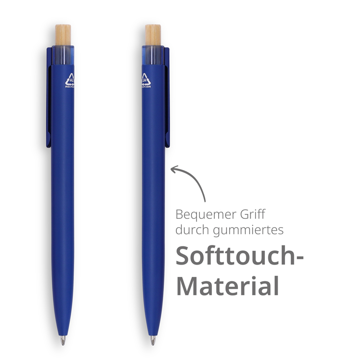 Kugelschreiber Softtouch Aluminium mit Bambusdrücker