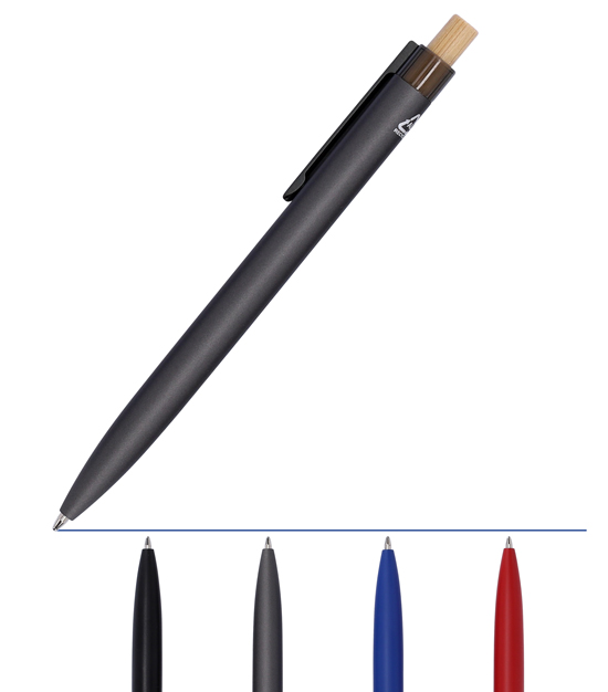 Kugelschreiber Softtouch Aluminium mit Bambusdrücker