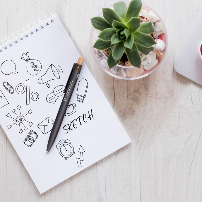 Kugelschreiber Softtouch Aluminium mit Bambusdrücker