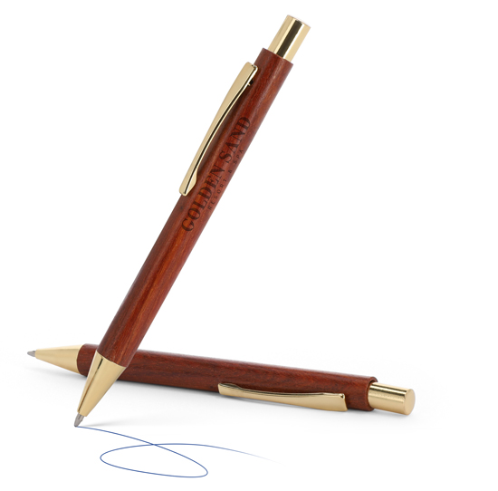 Holzkugelschreiber mit goldenen Akzenten
