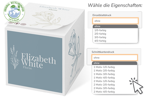 Notiz-Zettelklotz Recycling 9 x 9 x 9 cm Siebdruck mit Varianten