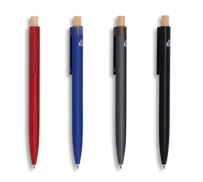 Kugelschreiber Softtouch Aluminium mit Bambusdrücker