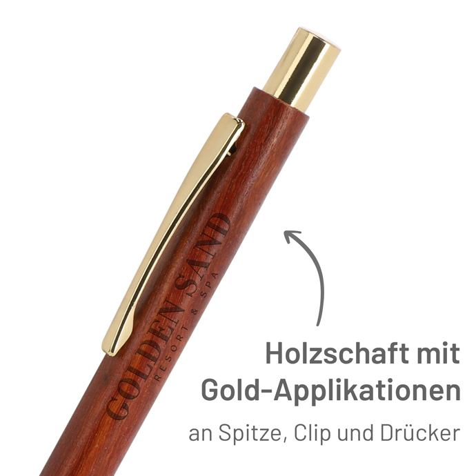 Holzkugelschreiber mit goldenen Akzenten