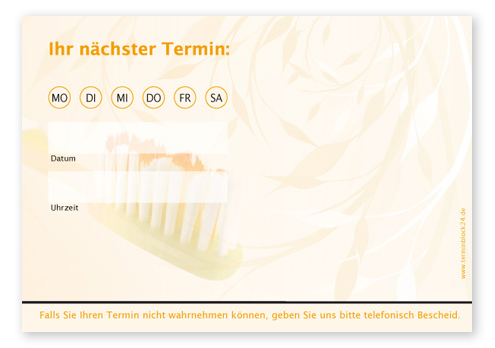 Terminzettel "Zahnbürste" - 1 Termin mit Wochentagen
